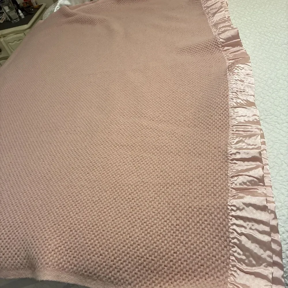 Vtg Waffle Weave Pink Blanket Satin Trim 62 X 86” Twin  1 piece (2 Available)